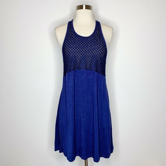 Beach Break Navy Blue Cover Up Dress Mesh Racerbac - Picture 1 of 5